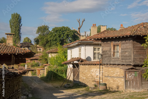 Street in the village of Zheravna on a sunny morning, Bulgaria