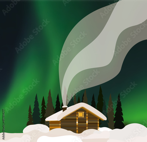 Panorama Lapland, flat vector illustration