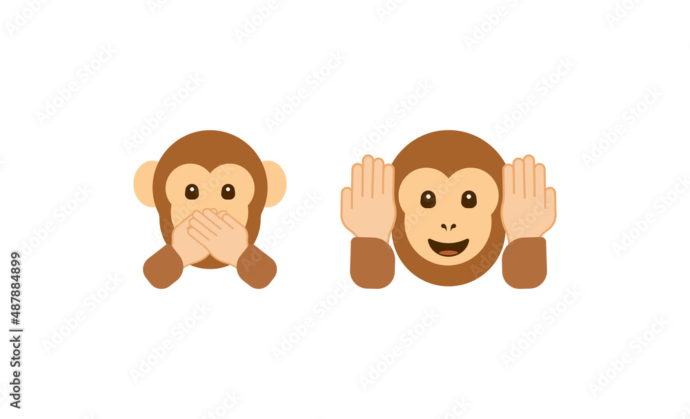 Hear no evil monkey vector flat icon. Isolated monkey head emoji illustration. Speak no evil monkey vector flat icon. Isolated monkey face emoji illustration Hear no evil monkey vector flat icon. Isolated monkey head emoji illustration. Speak no evil monkey vector flat icon. Isolated monkey face emoji illustration