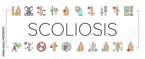 Scoliosis Disease Collection Icons Set Vector .