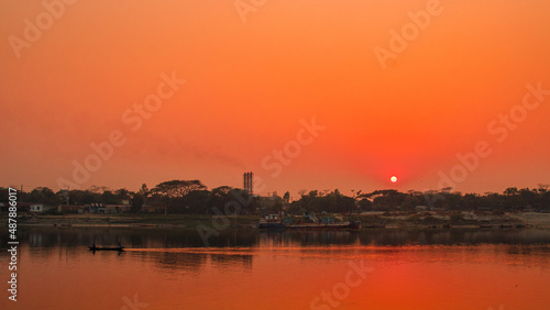 Sunset photography on the river in winter 2022. This image was taken by me on January 17, 2022, from the Doleswori river, Bangladesh, South Asia.