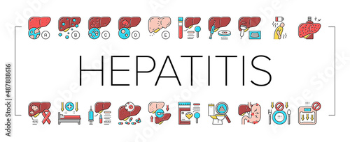 Hepatitis Liver Health Problem Icons Set Vector .