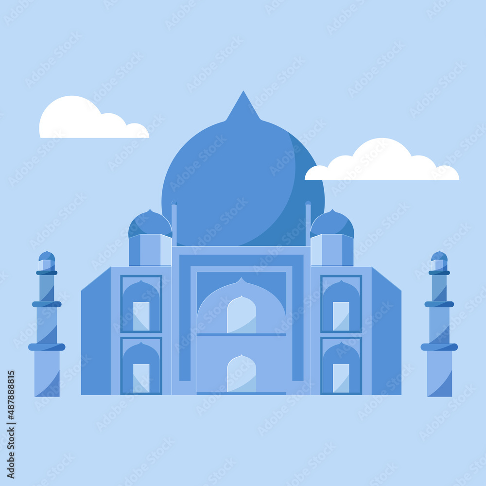 Mousque icon vector. Ramadan day. Moslem mosque with blue flat color Mousque icon vector. Ramadan day. Moslem mosque with blue flat color