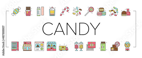 Candy Shop Product Collection Icons Set Vector .