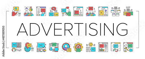 Programmatic Advertising Service Icons Set Vector .