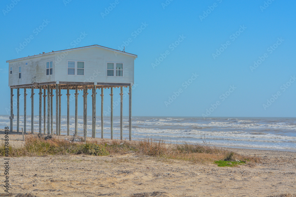 Hurricane Ike eroded beach sand from this abandoned home on the Gulf of Mexico, Bolivar Peninsula, Texas Hurricane Ike eroded beach sand from this abandoned home on the Gulf of Mexico, Bolivar Peninsula, Texas