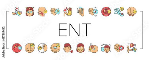Otorhinolaryngology Treatment Icons Set Vector .