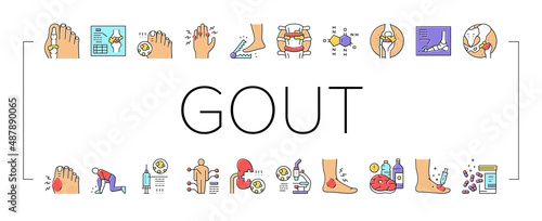 Gout Health Disease Collection Icons Set Vector . photo