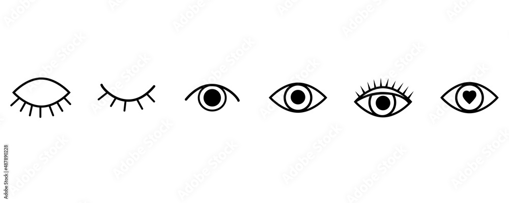 Set of eyes. Eye icons in different states. Face symbol. Vector illustration. stock image. Set of eyes. Eye icons in different states. Face symbol. Vector illustration. stock image.