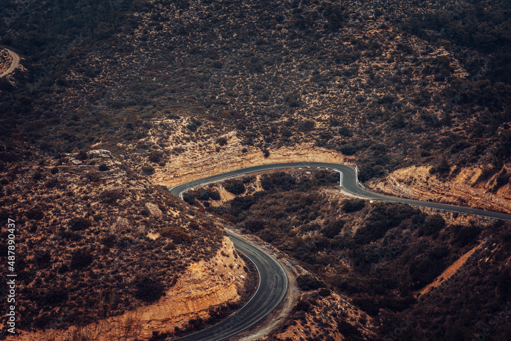 Aerial photo of a road in a mountain