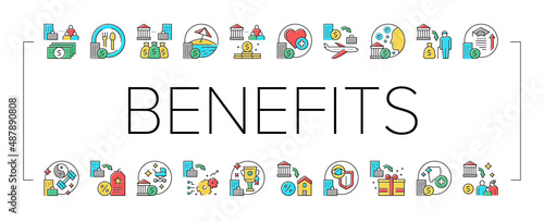Benefits For Business Collection Icons Set Vector .
