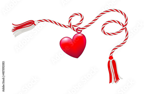 Märzchen das Frühlingsbringer Symbol und 
Geschenk zum 1. März,
Märzchen Anhänger mit Herzchen,
Vektor Illustration isoliert auf Hintergrund
