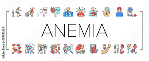 Anemia Patient Health Problem Icons Set Vector .