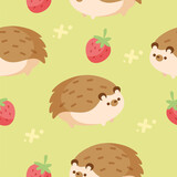 Kawaii hedgehog with strawberry seamless pattern