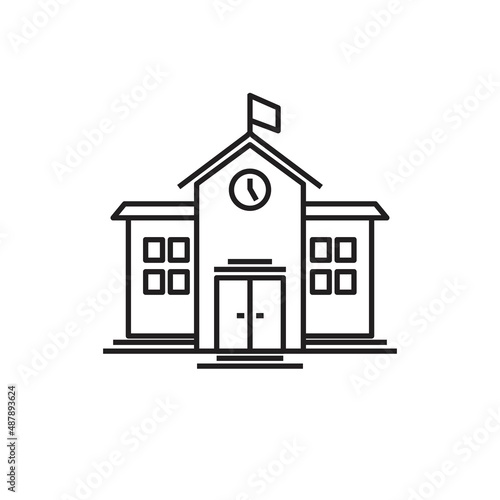 vector illustration of flat black line school building