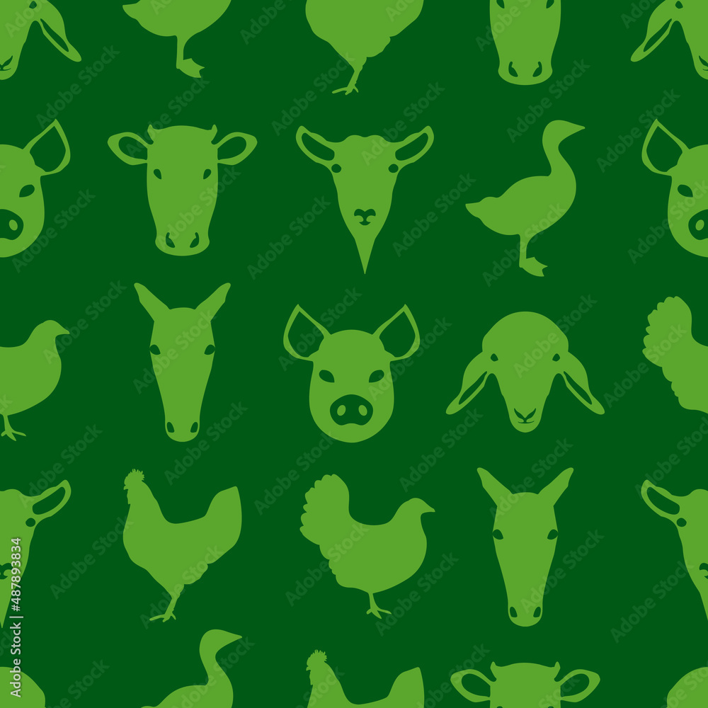 Naklejka premium Green Farm Animal Pattern Design