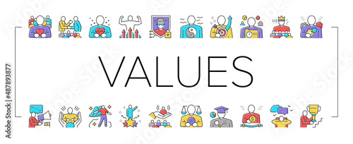 Values Human Life Collection Icons Set Vector .