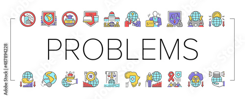 Social Public Problems Worldwide Icons Set Vector .