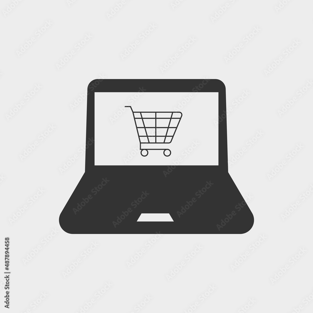 Laptop and cart vector icon illustration sign Laptop and cart vector icon illustration sign