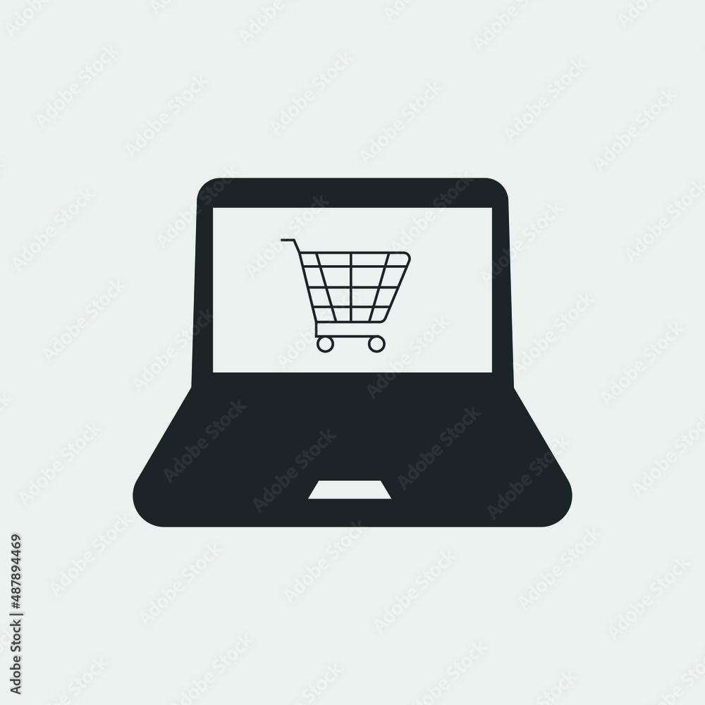 Laptop and cart vector icon illustration sign Laptop and cart vector icon illustration sign