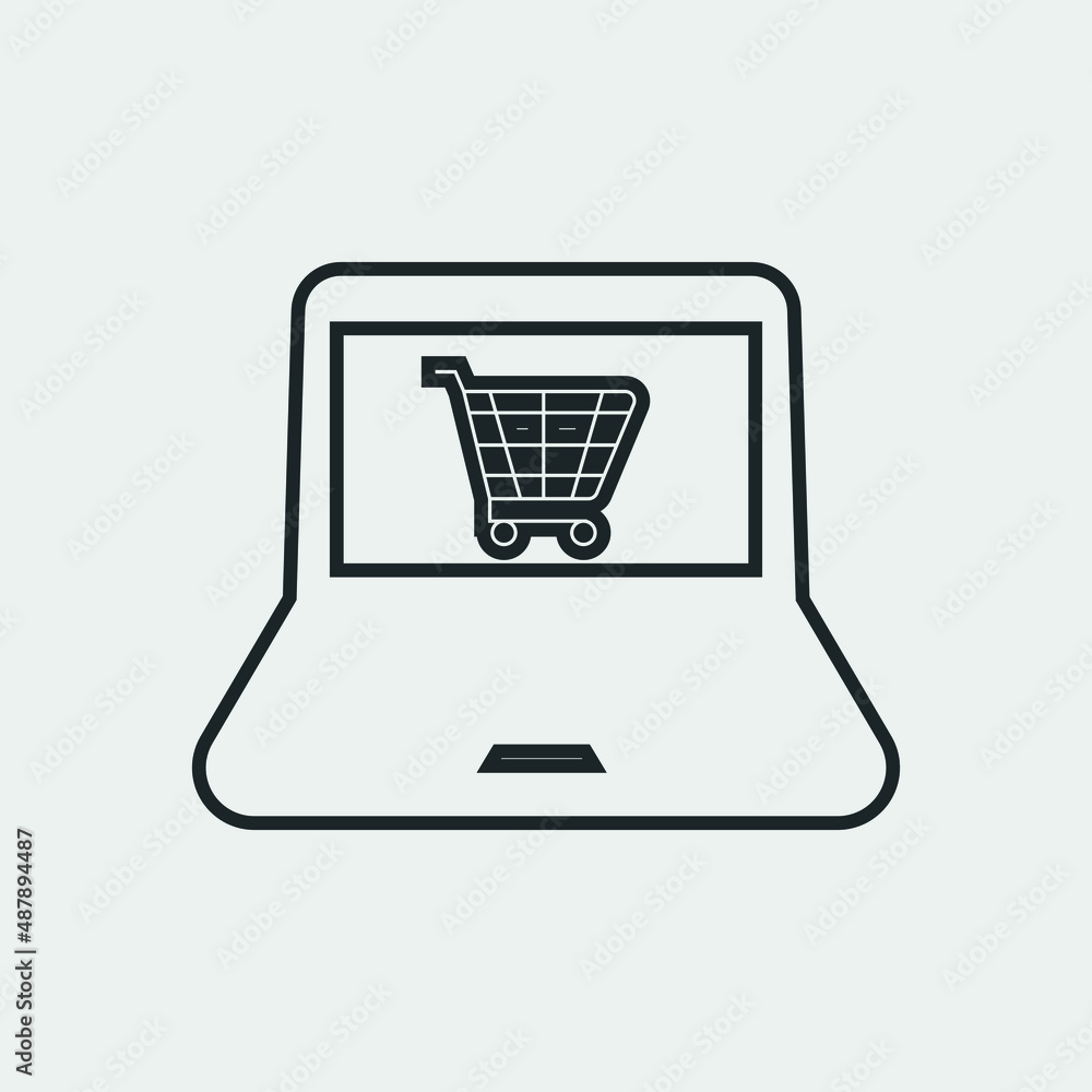 Laptop and cart vector icon illustration sign Laptop and cart vector icon illustration sign