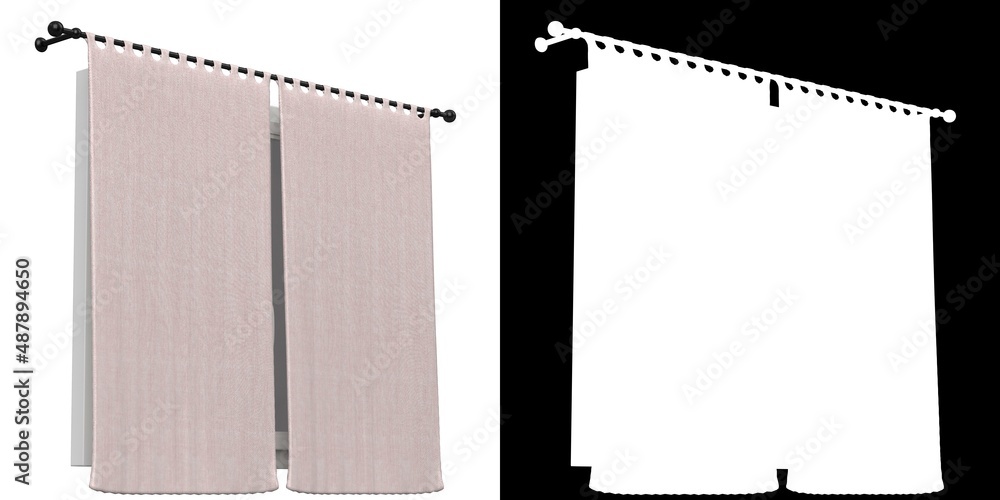 3D rendering of a window with frame and curtains 3D rendering of a window with frame and curtains