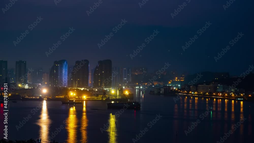 night time illuminated sanya industrial bay panorama 4k hainan island china night time illuminated sanya industrial bay panorama 4k hainan island china