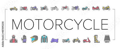 Motorcycle Bike Transport Types Icons Set Vector .