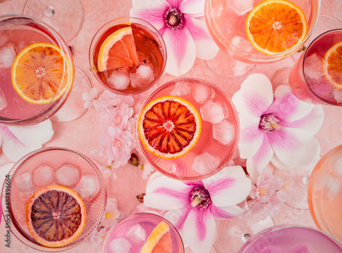 pink drinks on a party table photo