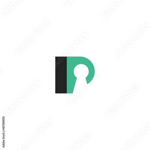 Letter P with key hole or holder logo vector design template