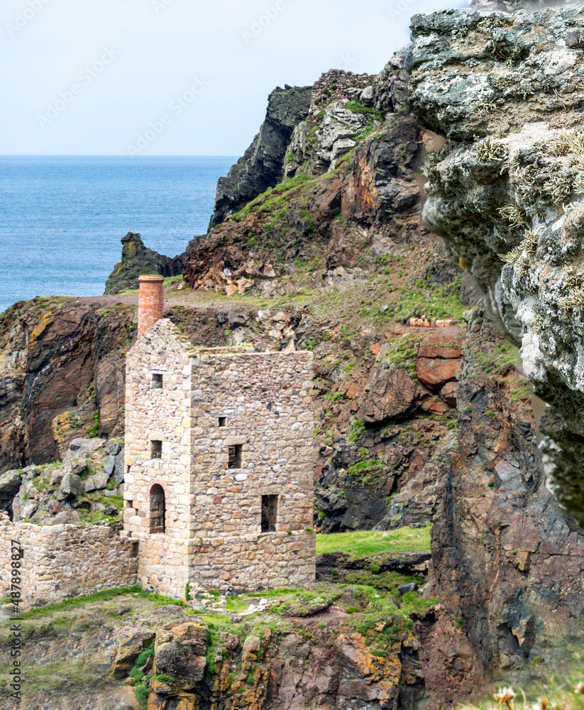 Crown tin mines of Botallack,perched delicately on the cliffs in West Penwith.Cornwall,United Kingdom.