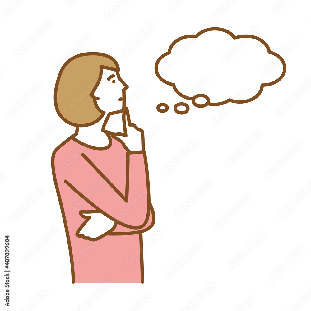 アゴに手をあて何かを想像する若い女性 アゴに手をあて何かを想像する若い女性