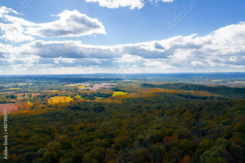 Aerial Drone View of Fall Trees with Foliage in Virginia 