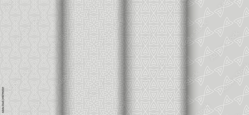 Fototapeta premium Set of light gray seamless patterns, vector