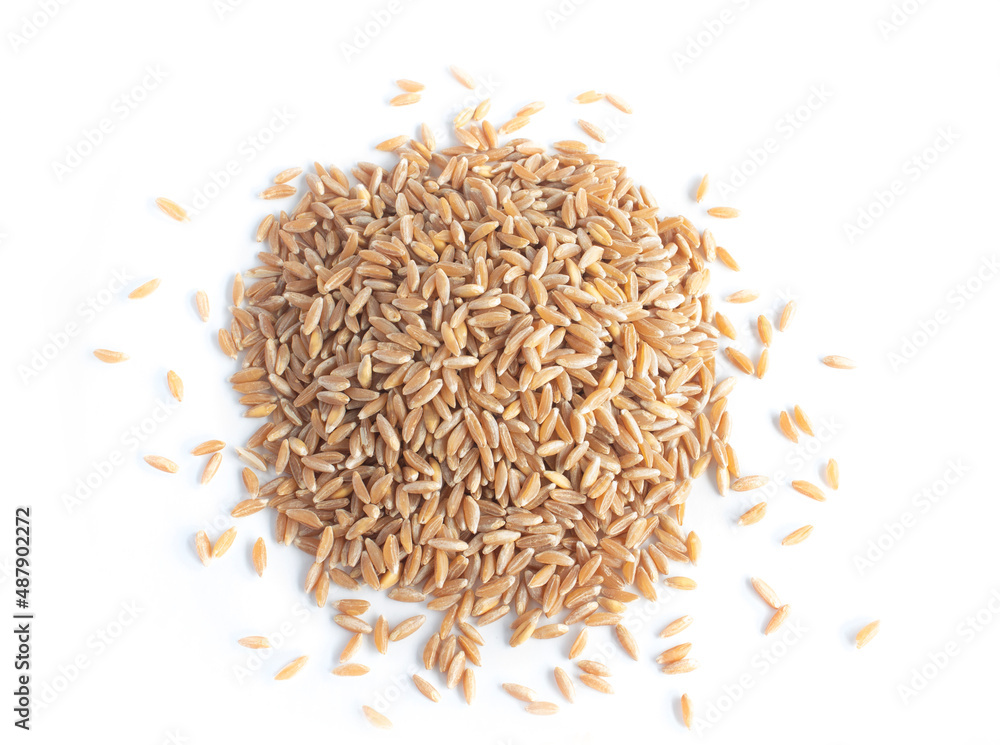Organic Emmer Whole Grain Ancient Wheat in Heap or Pile Isolated on White Organic Emmer Whole Grain Ancient Wheat in Heap or Pile Isolated on White
