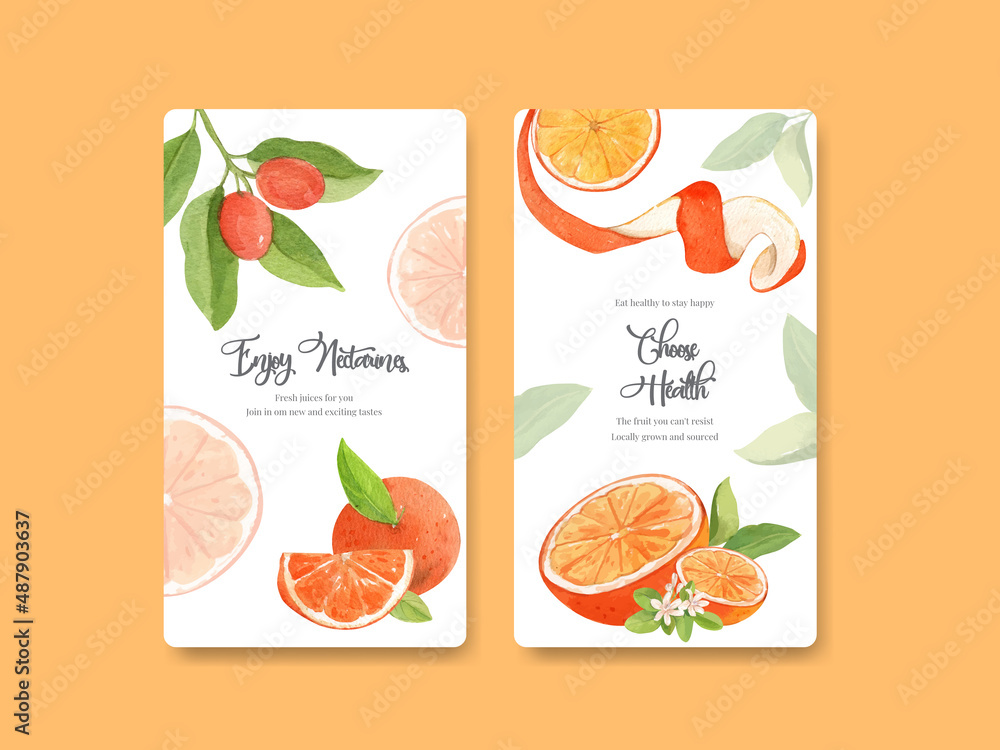 Instagram template with orange grapefruit concept,watercolor