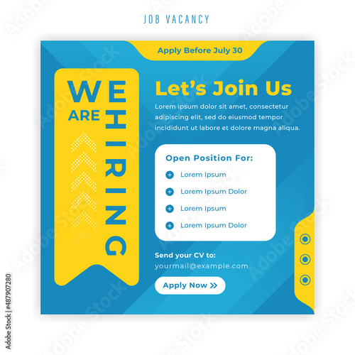Social media post template for we are hiring job vacancy join us