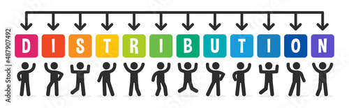 People with distribution text sign in colorful design.