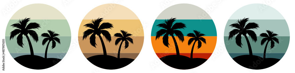 a mix of vintage colors with palm tree silhouettes