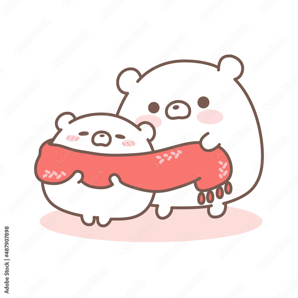 Polar Bear Using Scarf Winter Illustration Character Doodle Cartoon Polar Bear Using Scarf Winter Illustration Character Doodle Cartoon