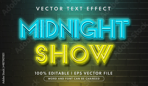 Midnight show neon style editable text effect
