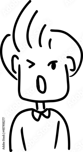 cartoon character outline face, line design, expression young man, boy