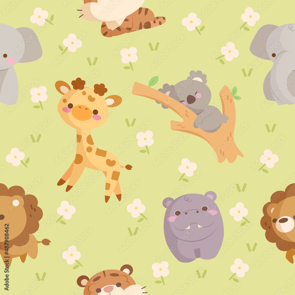 Kawaii wild animal seamless pattern