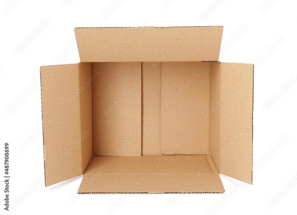 Empty open cardboard box isolated on white Empty open cardboard box isolated on white