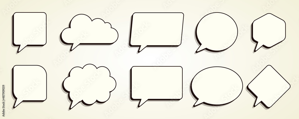 set communication white bubble speech paper style chat icon collection in minimalist background