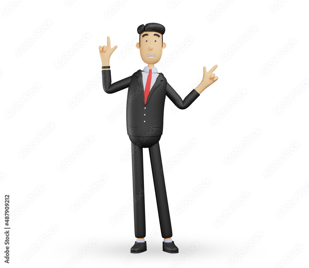3d bussiness man character pointing to the up gesture isolated on white background .3d render illustration 3d bussiness man character pointing to the up gesture isolated on white background .3d render illustration