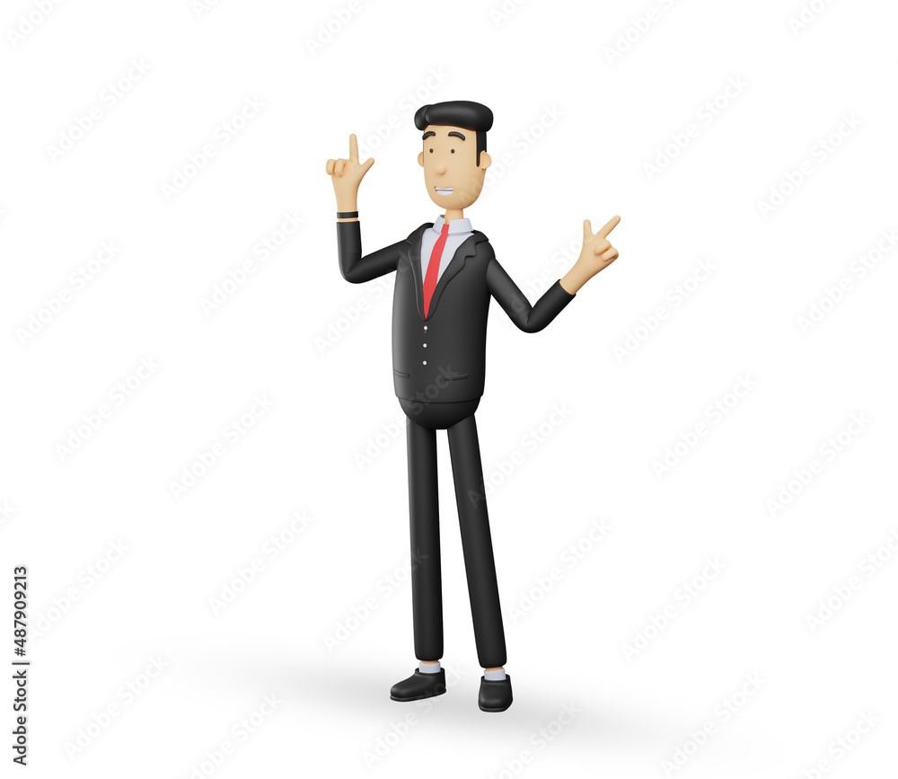3d bussiness man character pointing to the up gesture isolated on white background .3d render illustration