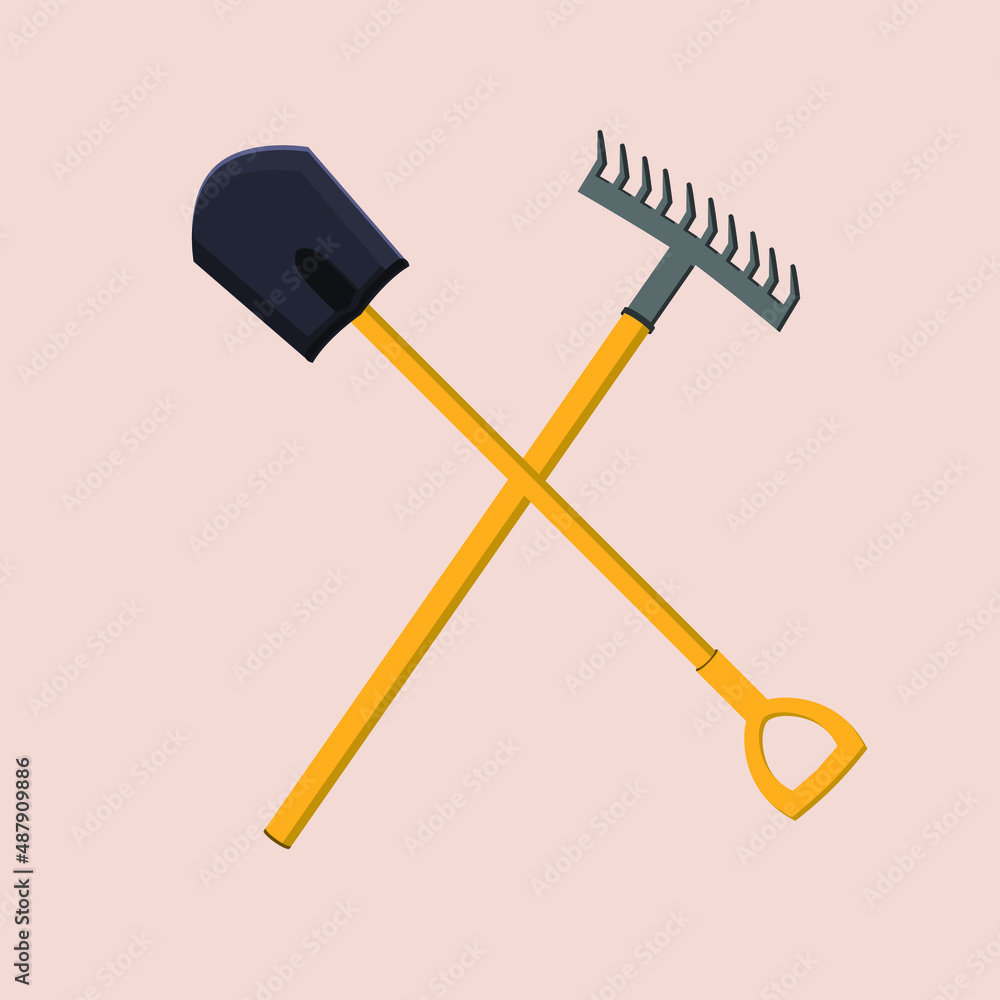 Garden tools and equipment is pitchfork and spade. Set pitchfork shovel ...