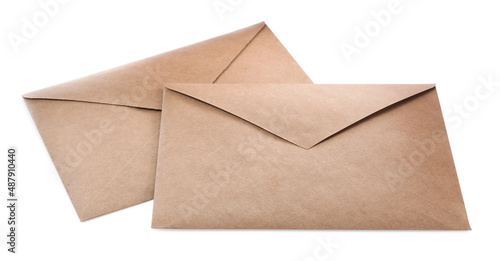 Two brown paper envelopes on white background