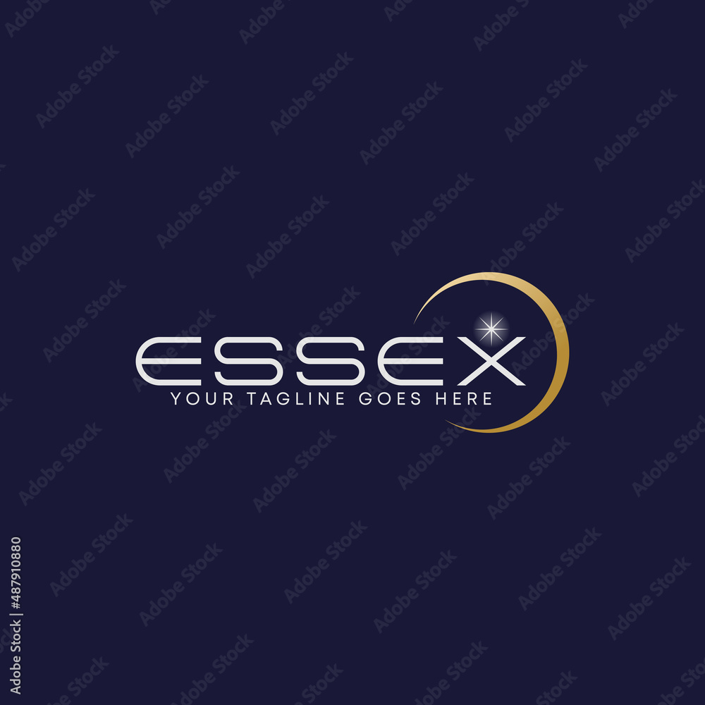 Word or letter ESSEX font with circle or crescent moon and star image graphic icon logo design abstract concept vector stock. Can be used as a symbol related to initial or romance Word or letter ESSEX font with circle or crescent moon and star image graphic icon logo design abstract concept vector stock. Can be used as a symbol related to initial or romance